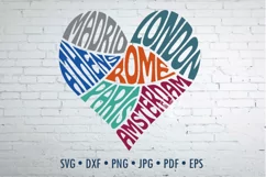Wanderlust Europe travel SVG cut file in a Heart Shape Product Image 1