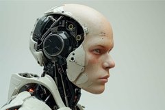 Bald man half robot. Generate ai Product Image 1