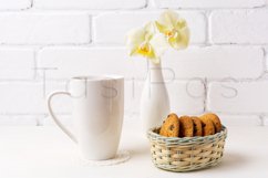 White coffee cappuccino mug mockup with orchid and cookies Product Image 4