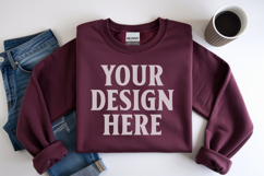 Maroon Gildan 18000 Folded Flat Lay Mockups Product Image 1