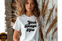 Bella Canvas 3001 Fall Woman Mockup,Fall white TShirt Mockup Product Image 1
