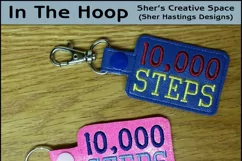 ITH 10,000 Steps Vinyl Key Fob or Bag Tag - Snap Tab Machine Embroidery Product Image 1