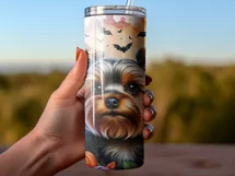 Festive Yorkie & Pumpkins Halloween Tumbler Wrap Design Product Image 2