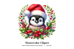 Penguin Wreath Clipart PNG Baby Penguin Christmas Poinsettia Product Image 1