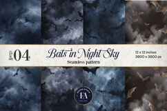 Bats Night Sky Pattern, Dark Gothic Bat Seamless Paper Product Image 1