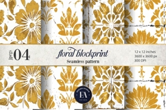 Gold Retro Floral Block Print | Geometric Floral Pattern Product Image 1