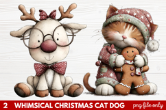2 Whimsical Christmas Cat &amp; Dog Clipart | Cute Holiday Pet Product Image 1