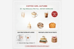 Coffee Girl Autumn PNG Clipart Bundle, Fall Coffee Aesthetic Product Image 9