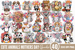 Cute Animals Mothers Day Clipart Bundle PNG Product Image 1