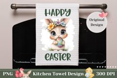 Happy Easter Towel, Cartoon Easter Bunny Sublimation Design Product Image 1