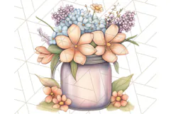 Flowers in Glass Jars PNG, Rustic Floral Watercolor Clipart Product Image 4