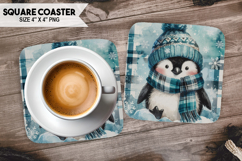 Penguin, Birds &amp; Others, Buffalo Plaid Square Coaster PNG Product Image 1