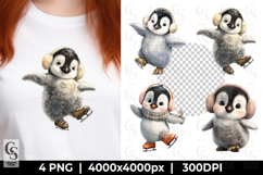 Cute Penguin Ice Skating Clipart Sublimation PNG Product Image 1