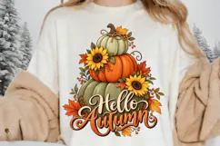 Hello Autumn PNG, Cozy Pumpkin Stack with Sunflowers and Product Image 2