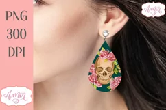 Skull and roses teardrop earring PNG for sublimation Product Image 2