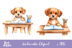 Studying Puppies at Desk Back to School Clipart JPG Product Image 1