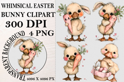Whimsical Bunny Easter Clipart, Watercolor Easter Bunny PNG Product Image 1