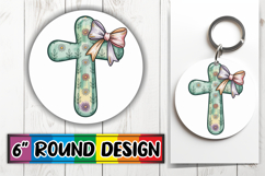 Whimsical Circle Keychain Sublimation, Cross and Bow Product Image 1