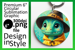 Charming Keychain Round Design PNG , Halloween Dino Product Image 1