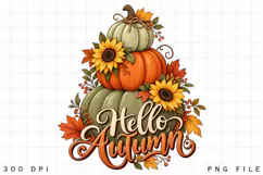 Hello Autumn PNG, Cozy Pumpkin Stack with Sunflowers and Product Image 3