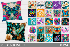 Insect Pillow Bundle. Bird Flowers Pillow Sublimation Product Image 1