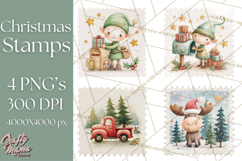 Vintage Christmas Stamp Clipart PNG Watercolor Product Image 1