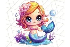 Cute Sea Creatures Clipart, Mermaid, Seahorse, Crab PNG Product Image 5
