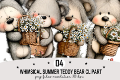Whimsical Summer Teddy Bear Clipart Watercolor png Product Image 1