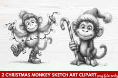 Christmas Monkey Sketch Art Clipart | Hand-Drawn Holiday Product Image 1