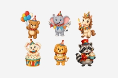 Circus Birthday Clipart PNG, Cute Carnival Animals Party Product Image 9