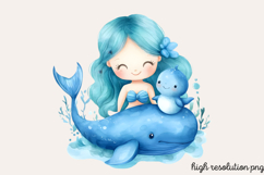 Pastel Cute Mermaid Watercolor Clipart PNG Product Image 1