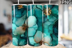 Teal Alcohol Ink Flower Tumbler Wrap -High Quality 300 Dpi Product Image 1