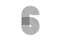 Geometric Number six 6 Line Art in black thin striped lines Product Image 1