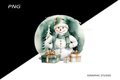 Green Snowman Clipart, Gold and Emerald Chistmas Clipart Product Image 1