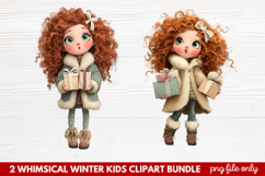 2 Whimsical Winter Kids Clipart | Cute Winter Kids PNG Product Image 1