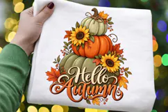 Hello Autumn PNG, Cozy Pumpkin Stack with Sunflowers and Product Image 1
