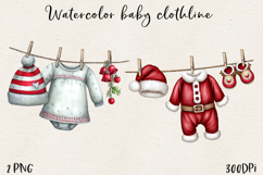 Watercolor Christmas Baby Clothesline Clipart PNG Product Image 1