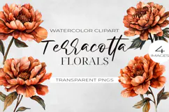 Watercolor Terracotta Flowers Clipart, PNG. Product Image 1