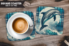 Dolphin, Animal coaster, Buffalo Plaid Square Coaster PNG Product Image 1
