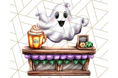 Ghost Café PNG Clipart, Cute Ghost Baristas Halloween Treats Product Image 4
