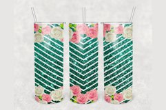 Pink White Roses green glitter 20 oz tumbler sublimation Product Image 1