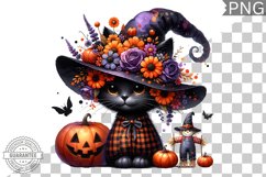 Halloween Cat Flowers Sublimation - Clipart PNG Design Product Image 1