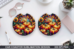 Pumpkin Car Coaster Sublimation| Halloween Coaster PNG Product Image 1