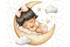 Sleeping Baby on Moon PNG, Cute Night Sky Baby Clipart Png Product Image 4