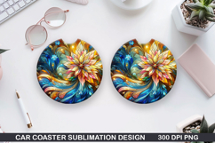 Flowers Car Coaster Sublimation| Christmas Coaster PNG Product Image 1