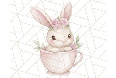 Pastel Pink Easter Bunny Egg and Flowers Clipart PNG Product Image 2