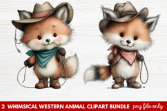 2 Whimsical Western Animal Clipart | Cute Cowboy Animals PNG Product Image 1
