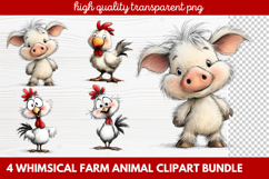4 Whimsical Farm Animal Clipart | Cute Farm Animals PNG Set Product Image 1