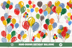 Hand-Drawn Birthday Balloons Clipart Product Image 1