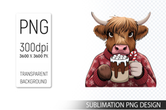 Cute Christmas Highland Cow , Animal Sublimation Clipart PNG Product Image 1